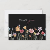 シンプル黒野カラフル花フローラ結婚ズ サンキューカード (正面)