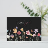 シンプル黒野カラフル花フローラ結婚ズ サンキューカード (スタンド正面)