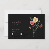 シンプル黒野カラフル花フローラ結婚ズ 出欠カード (正面)