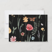 シンプル黒野カラフル花フローラ結婚ズ 出欠カード (裏面)