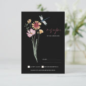 シンプル黒野カラフル花フローラ結婚ズ 出欠カード (スタンド正面)