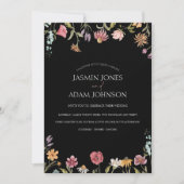 シンプル黒野カラフル花フローラ結婚ズ 招待状 (正面)