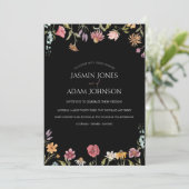 シンプル黒野カラフル花フローラ結婚ズ 招待状 (スタンド正面)