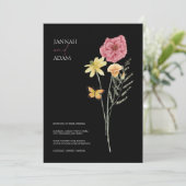 シンプル黒野カラフル花フローラ結婚ズ 招待状 (スタンド正面)