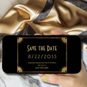 シンプル黒金ゴールドアールデコ結婚式の日付を保存 セーブザデート