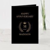 シンプル黒金ゴールドエレガントモノグラム記念日 箔グリーティングカード (正面)