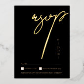 シンプル黒金ゴールドスクリプトウェディングRSVP金ゴールド 箔招待状ポストカード (正面)