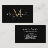 シンプル黒金ゴールドスクリプトタイポグラフィモノグラム 名刺 (正面/裏面)