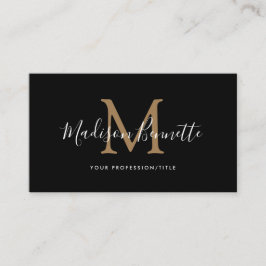 シンプル黒金ゴールドスクリプトタイポグラフィモノグラム 名刺