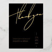 シンプル黒金ゴールドスクリプ結婚トの感謝金ゴールド 箔招待状ポストカード (正面)