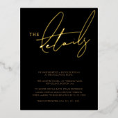 シンプル黒金ゴールドタイポグラフィ結婚の詳細金ゴールド 箔招待状ポストカード (正面)