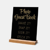 シンプル黒金ゴールドモダン可愛いフォトゲストブックサイン アクリルサイン (傾斜)