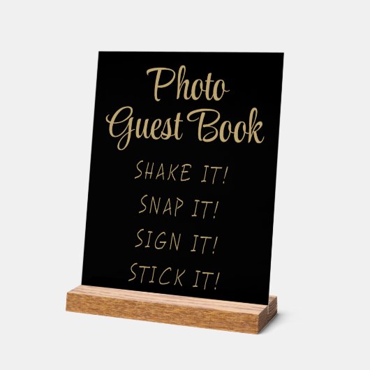 シンプル黒金ゴールドモダン可愛いフォトゲストブックサイン アクリルサイン (傾斜)