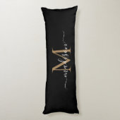 シンプル黒金ゴールドモノグラムエレガントスフェミニンクリプト ボディピロー (裏面 (縦))