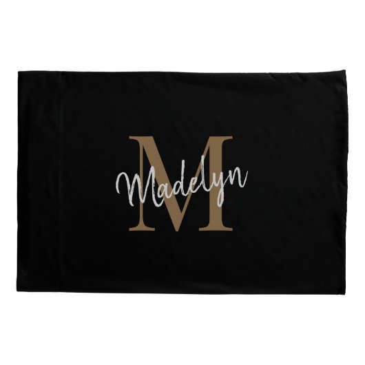 シンプル黒金ゴールドモノグラムエレガントスフェミニンクリプト 枕カバー (裏面)