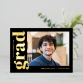 シンプル黒金ゴールド写真卒業パーティー 箔招待状 (立ち正面)