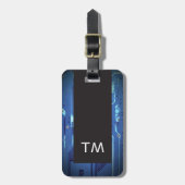 シンプル黒青回路基板モノグラム ラゲッジタグ (正面縦)