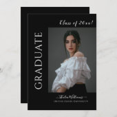 シンプル黒高校の写真卒業 招待状 (正面/裏面)