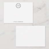 シンプル黒2イニシャル円モノグラムの ノートカード (正面/裏面)