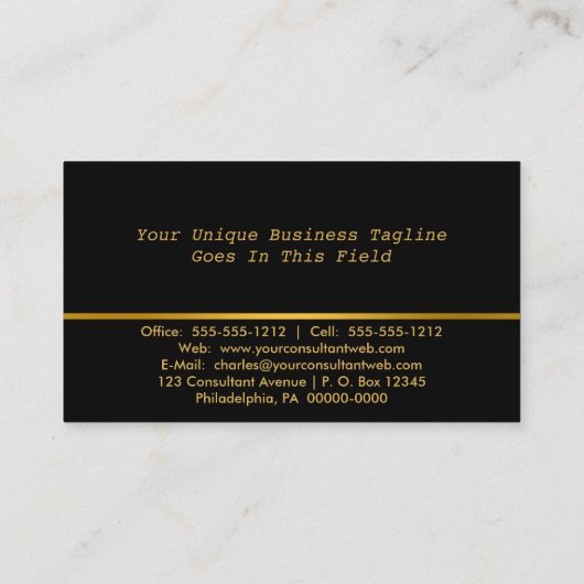 シンプル黒 |金ゴールドプロフェッショナルコンサルティング写真 名刺 (裏面)
