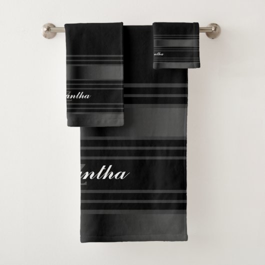 シンプル黒、銀、灰色の線 バスタオルセット (インサイチュ)