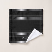 シンプル黒、銀、灰色の線 バスタオルセット (ウォッシュタオル)