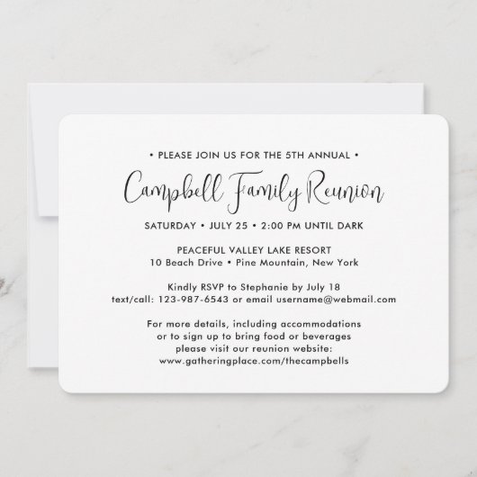 シンプル1フォトファミリー懇親会白黒 招待状 (正面)