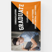 シンプル1フォトブラックオレンジ卒業バナー 横断幕 (縦)