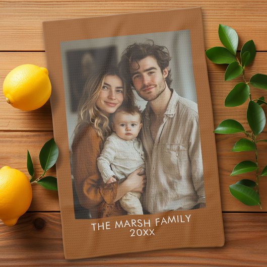 シンプル1写真テンプレート – 暖色縁ど-文字 キッチンタオル