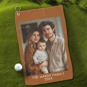 シンプル1写真テンプレート – 暖色縁ど-文字 ゴルフタオル