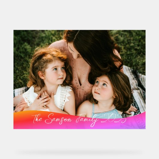 シンプル1写真フルカバレッジ – スクリプト文字オーバーレイ アクリルサイン (正面)