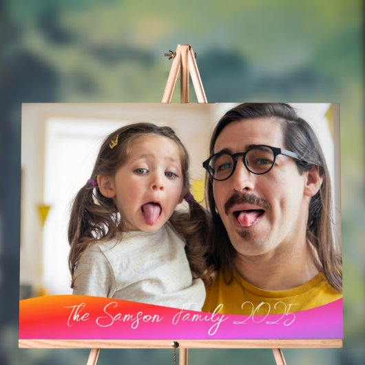 シンプル1写真フルカバレッジ – スクリプト文字オーバーレイ アクリルサイン (ニュートラル)