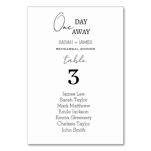 シンプル1日遠くに結婚表 テーブルナンバー (正面)
