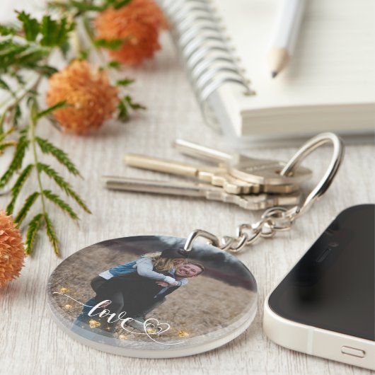 シンプル1枚の写真スモダンクリプト愛ハート宝石K キーホルダー (正面右)