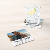 シンプル1枚の写真結婚式Date Navyを保存 スクエアペーパーコースター (インサイチュ)