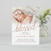 シンプル1枚の写真賛美バプテスマバラ金ゴールド 箔招待状 (立ち正面)