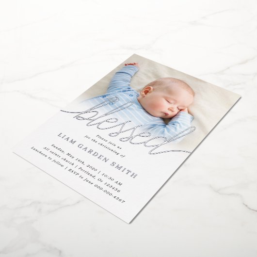 シンプル1枚の賛美バプティスマ銀 箔招待状 (回転した状態)