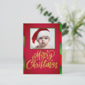 シンプル1枚の赤と緑のクリスマスストライプ シーズンポストカード (スタンド正面)
