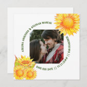 シンプル1枚ひまわり素朴QRコードウェブサイト セーブザデート (正面/裏面)