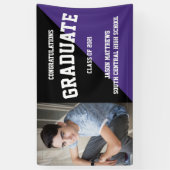 シンプル1枚フォトブラックパープル卒業バナー 横断幕 (縦)