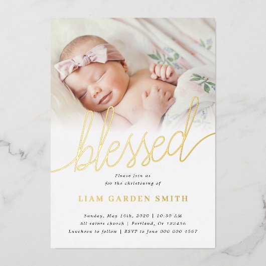 シンプル1枚賛美のバプテスマ金ゴールド 箔招待状 (正面)