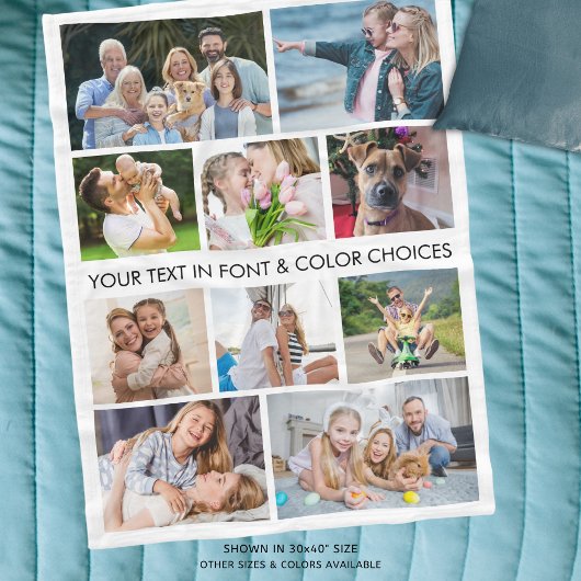 シンプル10フォトコラージュパーソナライズされたカスタムカラー フリースブランケット