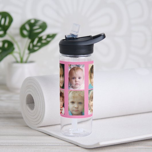 シンプル10枚のフォトコラージュのピンク色を追加 ウォーターボトル (ヨガ)