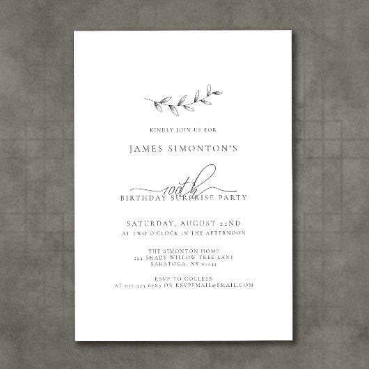 シンプル100エレガント番目の誕生日サプライズパーティー 招待状