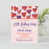 シンプル100歳の誕生日招待状グラムかわいいハート 招待状 (スタンド正面)