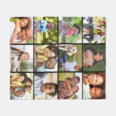 シンプル12フォトコラージュテンプレートブラック フリースブランケット (正面(横))