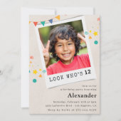 シンプル12歳の誕生日招待状ブルーフォト 招待状 (正面)