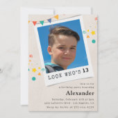 シンプル13歳の誕生日招待状ブルーフォト 招待状 (正面)