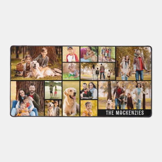 シンプル14フォトコラージュカスタムカラーパーソナライズされた デスクマット (正面)