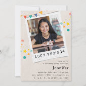 シンプル14歳の誕生日招待状ガールオレンジ写真 招待状 (正面)